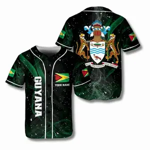 Personalized Guyana Baseball Jersey Shirt, Custom Name, Green Smoke Button Up LX