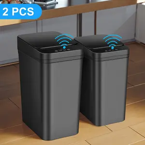 Smart Motion Sensor Trash Can 2 Pieces Set 3.4 Gallon & 2.6 Gallon Touchless Bin for Kitchen Bedroom Office Living Room Wireless Infrared Technology Stylish Design