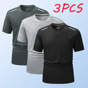 3-Pack Men’s Quick-Dry Sports T-Shirts for Summer – Short Sleeve, Reflective Stripes, Breathable Sweat-Wicking Tops for Running and Fitness