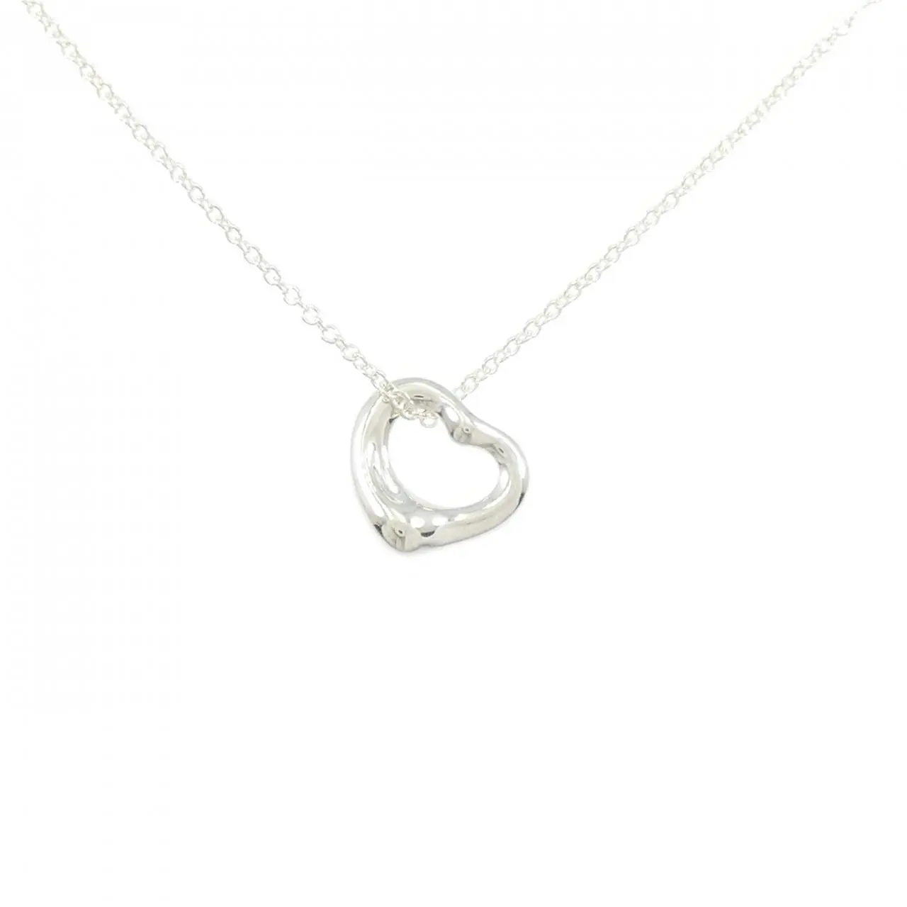 Pre-owned Tiffany & Co. Sterling Silver 925 (Ag925) Small Leather Goods Open Heart 925 Silver Necklace