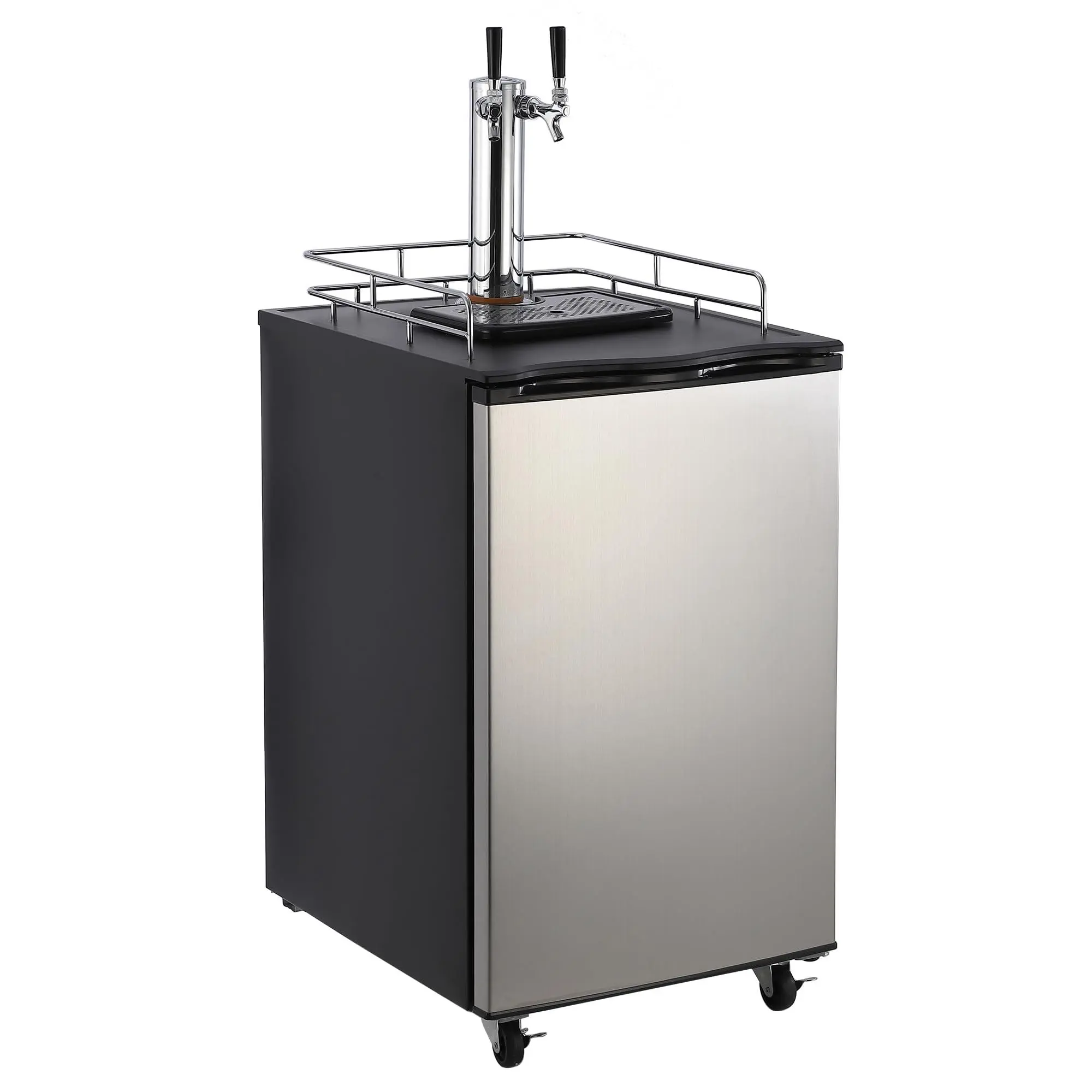 GARVEE Beer Kegerator, Dual Tap Draft Beer Dispenser, Full Size Keg Refrigerator With Shelves, Stainless Steel, Drip Tray & Rail, silver