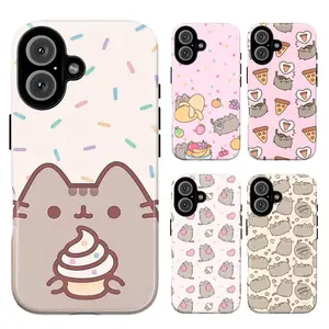 Cute Kawaii Pusheen Cat Phone Case, Aesthetic Soft Pink Coquette Phone Cover for iPhone 11–17 & Galaxy S21–S26, Y2K Cartoon Cat, Anime Kitten Tough Case, Soft Girl Pastel Fruit & Dessert Design, Girly Gift for Her Women Girls