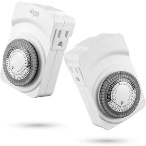 2-Pack White Indoor 24-Hour Mechanical Outlet Timer - 3-Prong Dual Grounded Plug-in, 2 Mini Indoor Timers for Fans, Office Use, 1/2HP, 10A Tungsten Compatibility