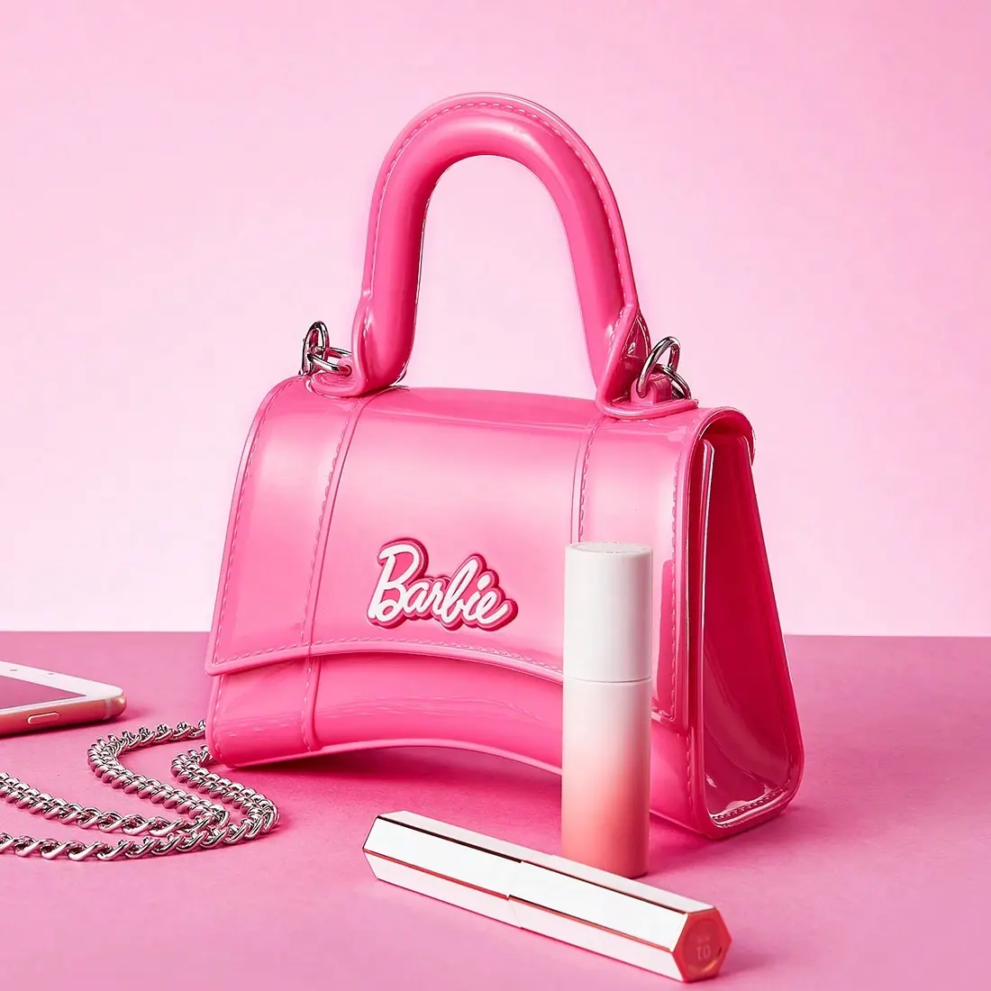 【Halloween Candy Pack】Barbie Collection Pink Hourglass Jelly Texture Crossbody Bag - Women's Purse, Phone+Wallet Fit, Party Favor Handbag, Halloween Gift for Kids