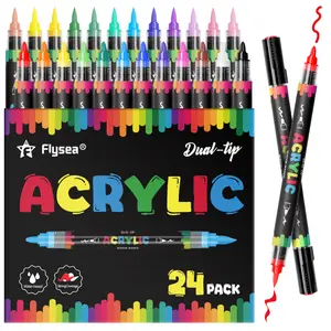 24 Colors Acrylic Paint Markers, Automatic ink control Dual Tip (Brush & Fine) Water-based,Strong Covearge,for Black Paper & Rock Painting Acrylic Paint Markers for DIY Crafts, Scrapbooking, Glass, Wood, Acrylic Marker Pen