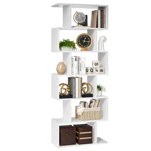 Space Partition Bookshelf, S-Shaped 5-Tier Modern Bookcase, Geometric Storage Shelves for Room Divider, Living Room Bedroom Office Study