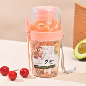 Portable Breakfast Salad Container, Food-Grade Durable PP Material, Leak-Proof Lid with Fork, Layered Design for Yogurt Fruits Vegetables