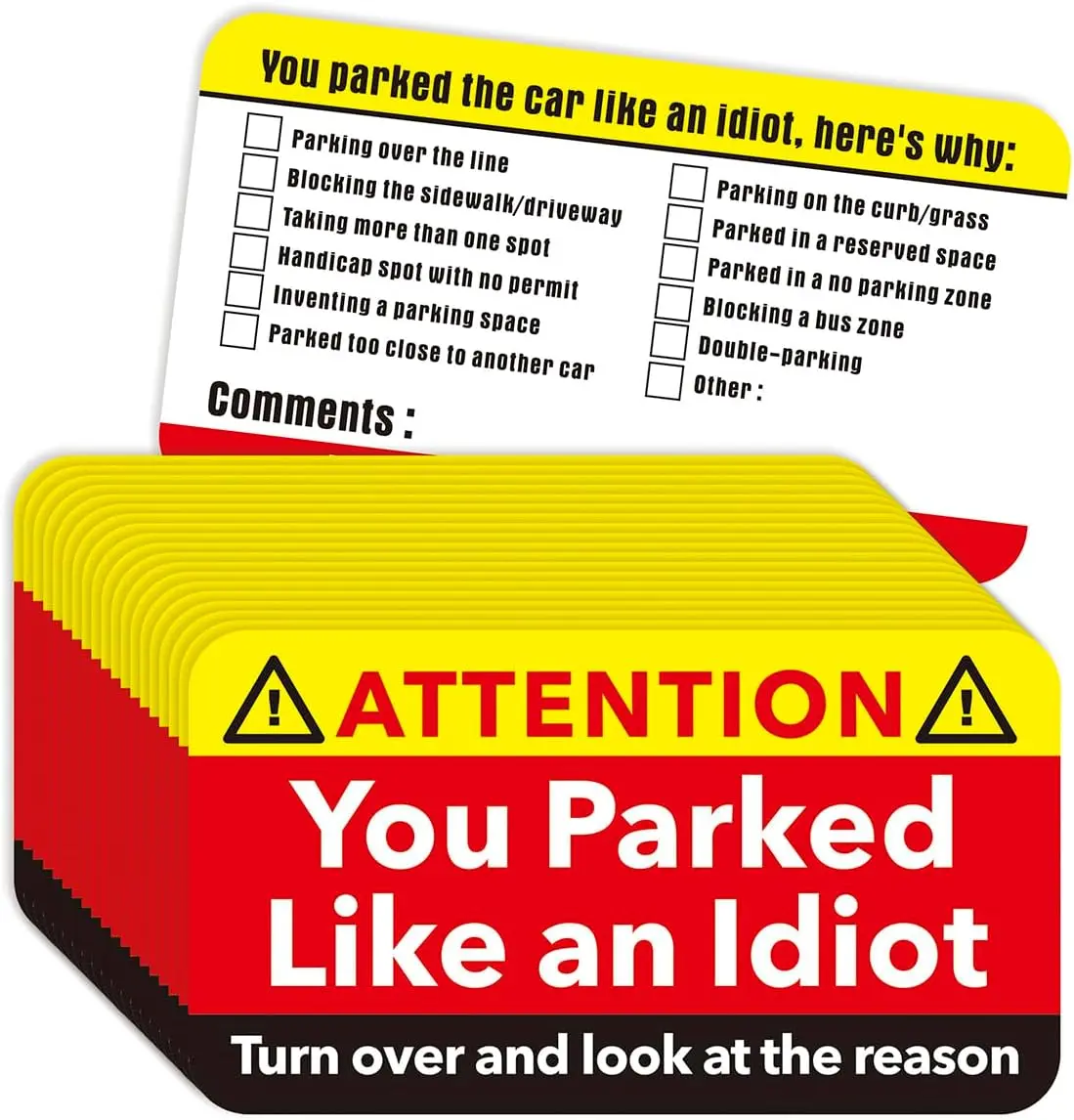 160psc You Parked Like an Idiot Business Cards Bad Parking Cards 3.5"x2" Multi Reasons Violation Stocking Stuffers for Adults