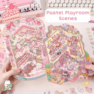 Pastel Playroom Large Sticker Scene Collection - Cake Condo & Plushie Emporium - Comes with free Tweezers