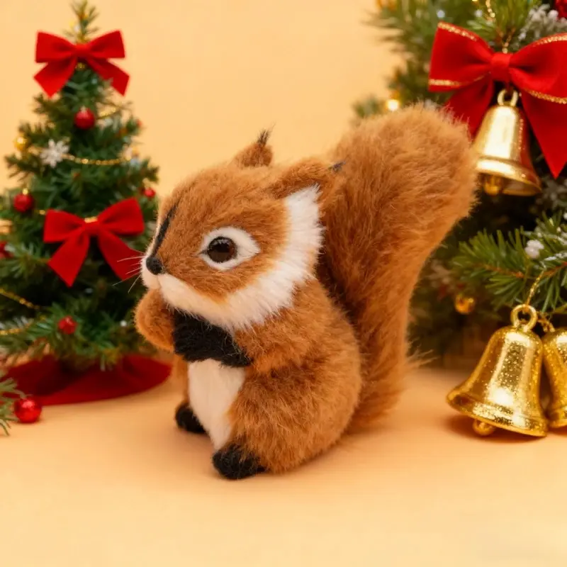 Cute Couple Squirrel Ornament with Scarf, Christmas New Year Home Atmosphere Decoration Toy, Festive Holiday Gift