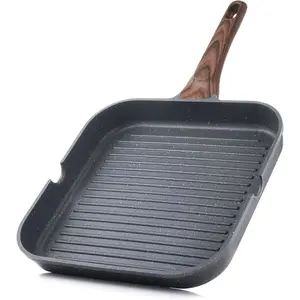 Nonstick Grill Pan for Stove Tops, Versatile Griddle with Pour Spouts, Square Big Cooking Surface, Durable Skillet Indoor & Outdoor Grilling. PFOA Free, 9.5 Inch