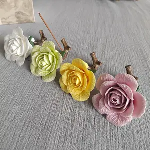 Handmade Ceramic Camellia Incense Holder, Purely Handcrafted Ceramic Incense Stick Base, Aromatherapy Fragrance Ceramic Desktop Ornament.