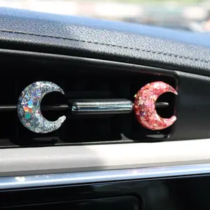 2PCS Crescent Moon Car Vent Clips Glitter Pink Silver Car Decor Aesthetic Auto Accessories