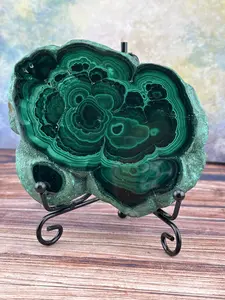 Exquisite Malachite Slab with Display Stand - Natural Beauty Unveiled