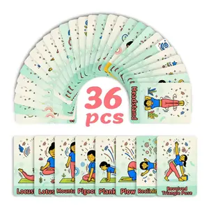 36 sheets fun cartoon abstract yoga pose cards, text cards for learning and exercising, interactive text cards for training guidance, and can also be used as postcards or greeting cards