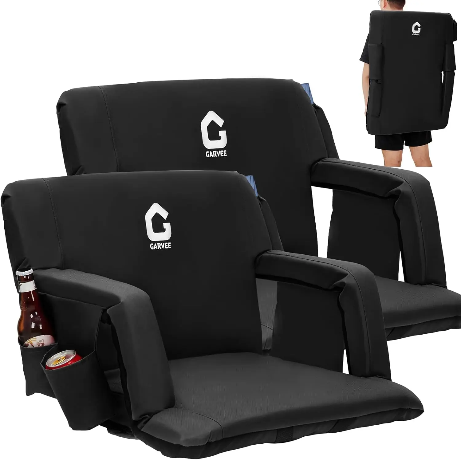 20.5 in Wide Folding Stadium Seats with Reclining Back Support & Armrest, Portable Padded Bleacher Chairs with Cup Holders, Lightweight Cushioned Stadium Chair for Sport Events