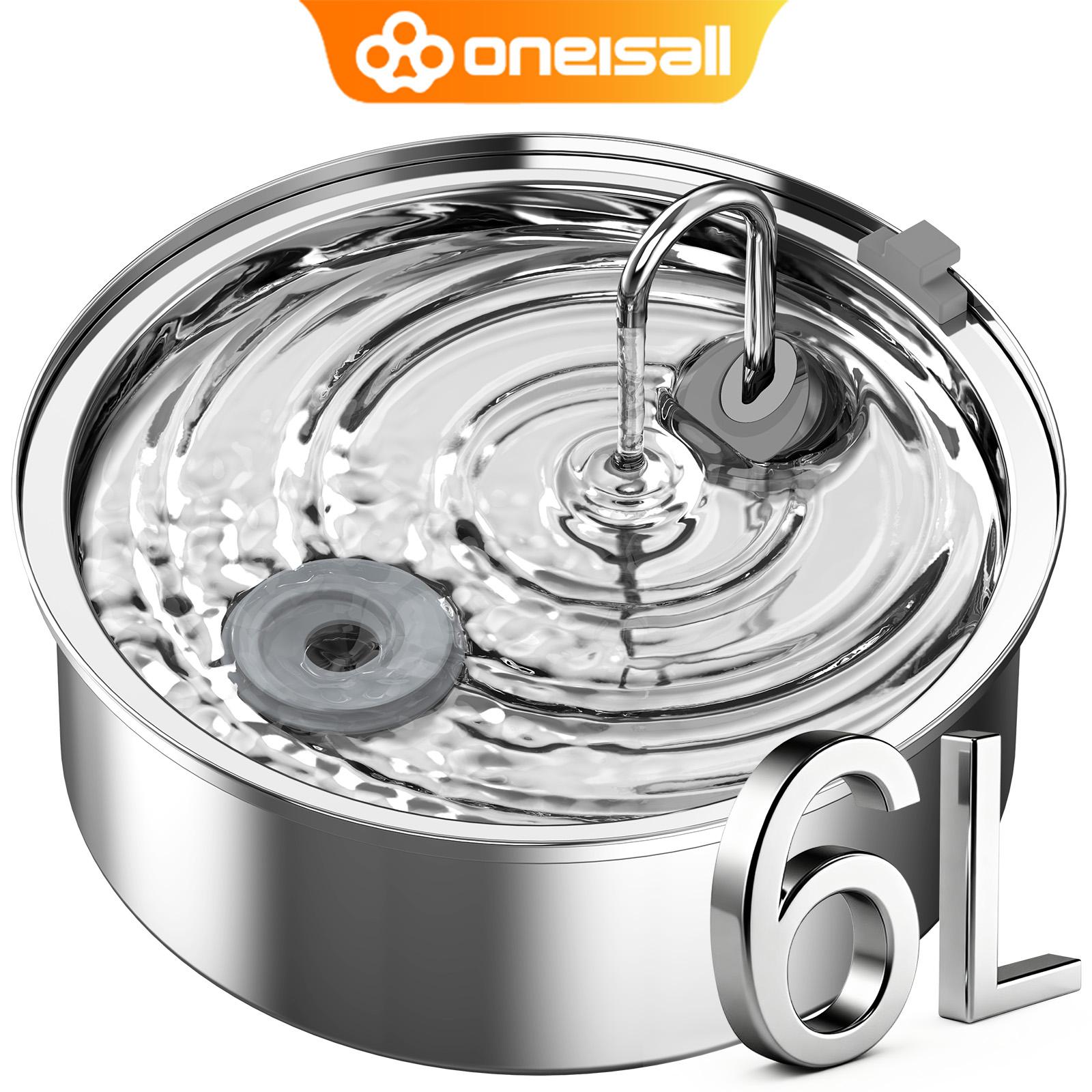 oneisall Dog Water Fountain for Large Dogs with 3 Filters, 6L Stainless Steel Dog Fountain,Ultra 35dB Quiet,Wide Drink