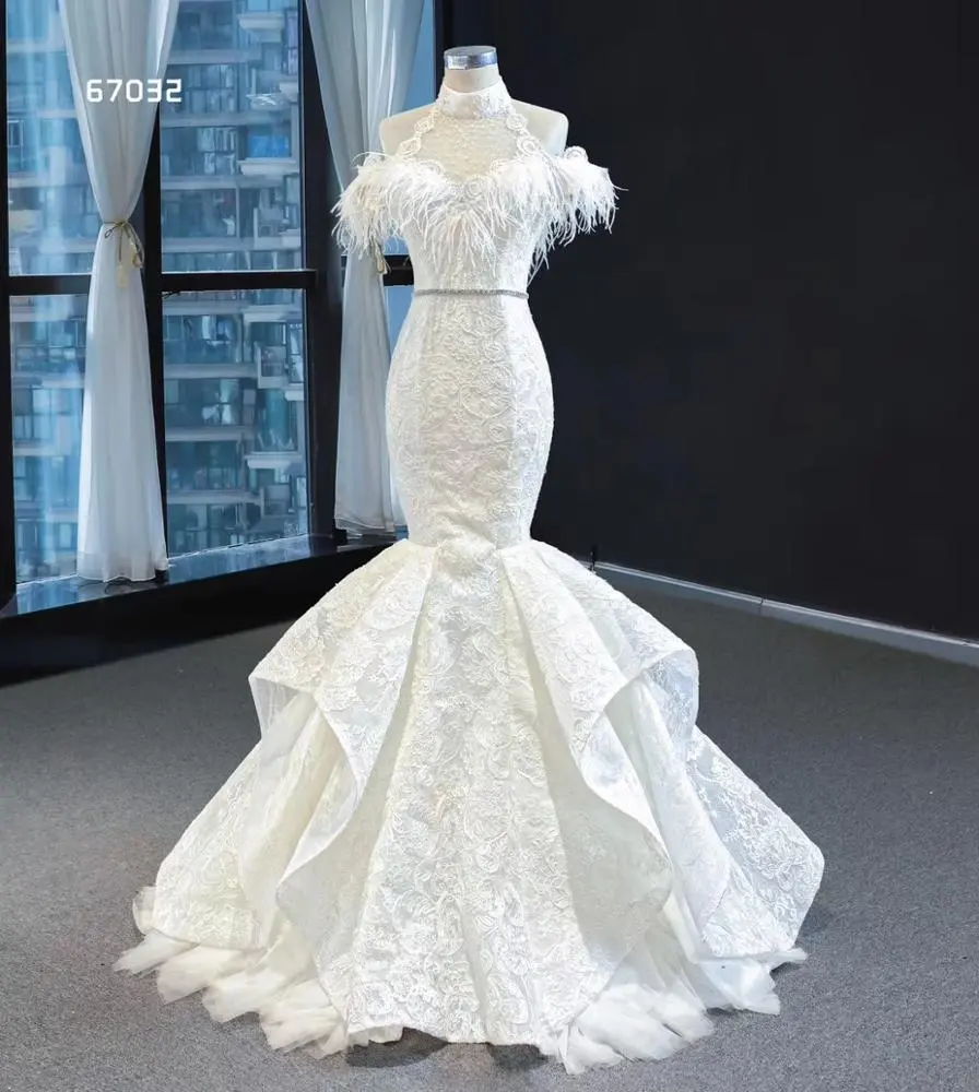 High Neck Elegant Luxury Trumpet Wedding Dress