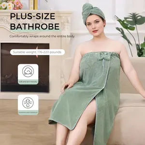 Four Seasons New Coral Fleece Solid Color Wearable Plus Size Bath Skirt Hair Drying Cap Home Women's Bathrobe Soft Bandeau Bath Skirt Women's Towel Bath Towel Hair Cap