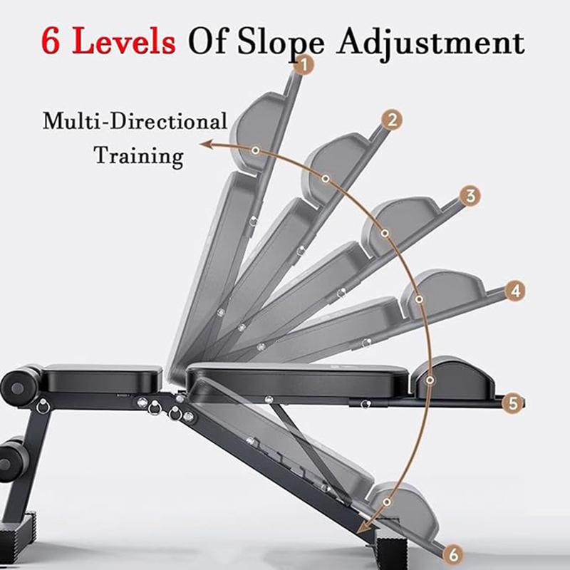 8-in-1 Adjustable Weight Bench - 6-Level Slope Fitness Bench with 1000LBS Load Capacity Triangular Mechanical Structure Full Folding Design for Home Gym Strength Training Standard-Black
