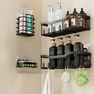 Shower Caddy 4 Pack，Bathroom Shower Organizers，Shower Organizer for Bathroom Storage&Home Decor&Kitchen，No Drilling，Stainless Steel Shower Shelves with 10 Hooks