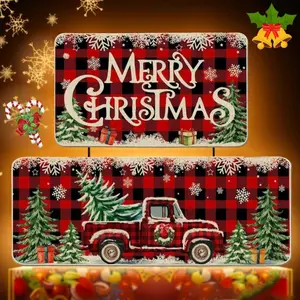 ‌2PC Christmas Kitchen Mats Set Farmhouse Buffalo Plaid Non Slip Floor Decor Xmas Kitchen Rugs Cozy Home Decor for Bathroom Living Room‌