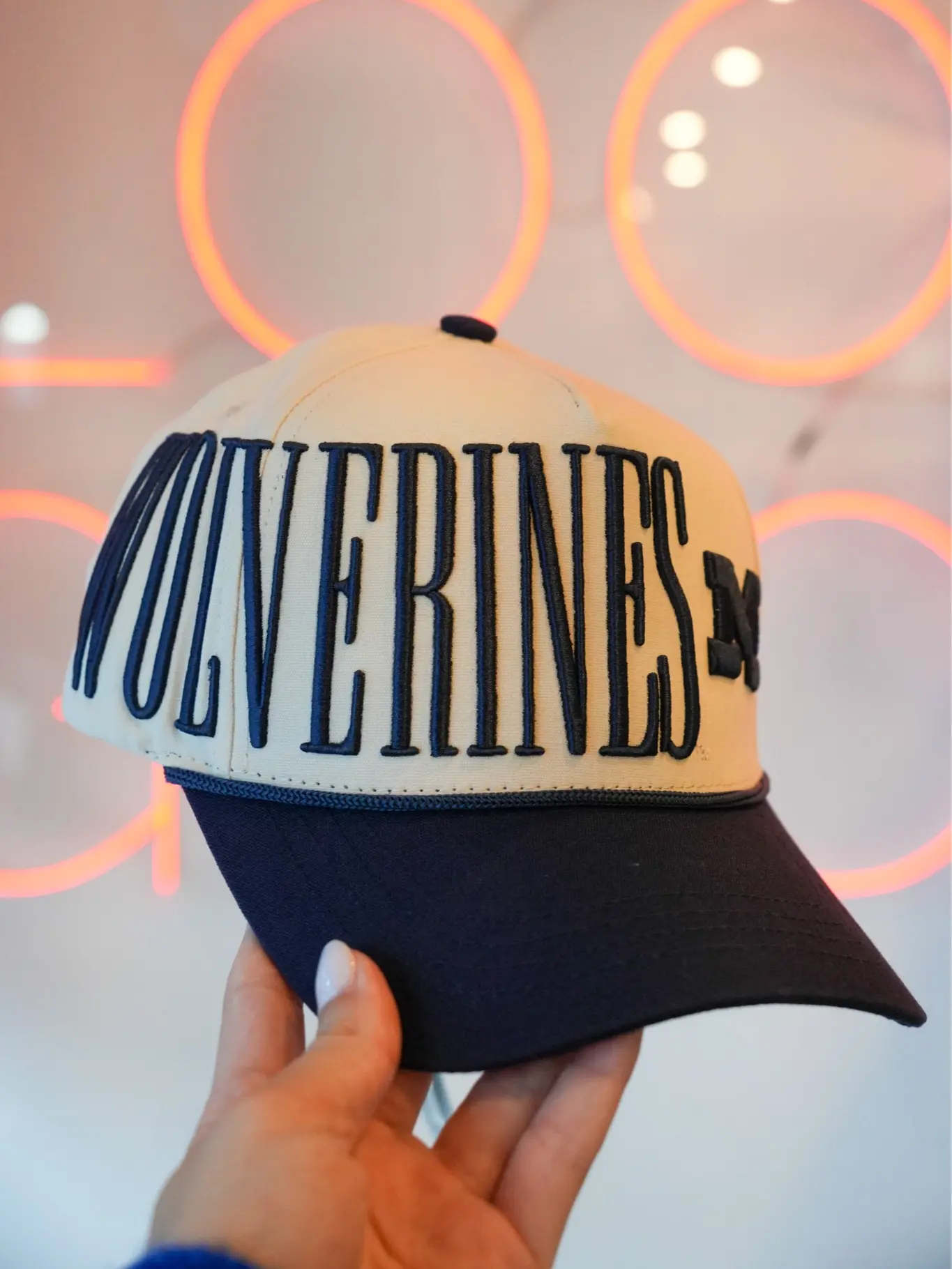 Michigan Wolverines Embroidered Trucker Hat | Navy & Cream University of Michigan Game Day Cap | Go Blue Hat