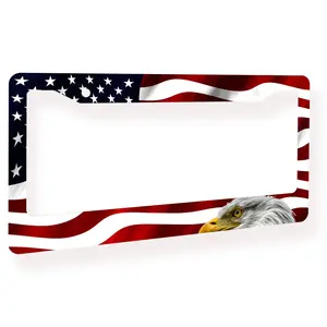 Patriotic American Flag & Bald Eagle License Plate Frame, Automotive License Plate Cover, Car Accessory for Auto Body & Frame Enhancement