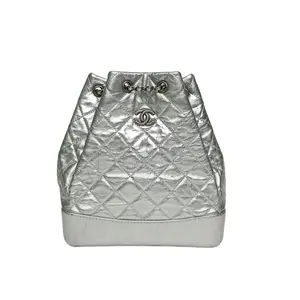 Pre-owned CHANEL GABRIELLE Travel Backpack Small Size 22.5cm Silver Leather C 24 page Design with Gold and Silver Fasteners