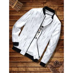 Men's Jacket Men's Jacket White Full Print Casual Fashion Go Out Lightweight Windproof Waterproof Jacket Jacket Spring And Autumn Jacket Suitable For Gifts motorcycle jacket