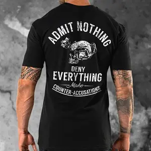 Admit Nothing Deny Everything Skull Print Men's T-shirt, Top Menswear Cotton Tee Shirt, Unisex Fashion, Soft Fabric, ShortSleeve, Regular Fit, Casual Streetwear
