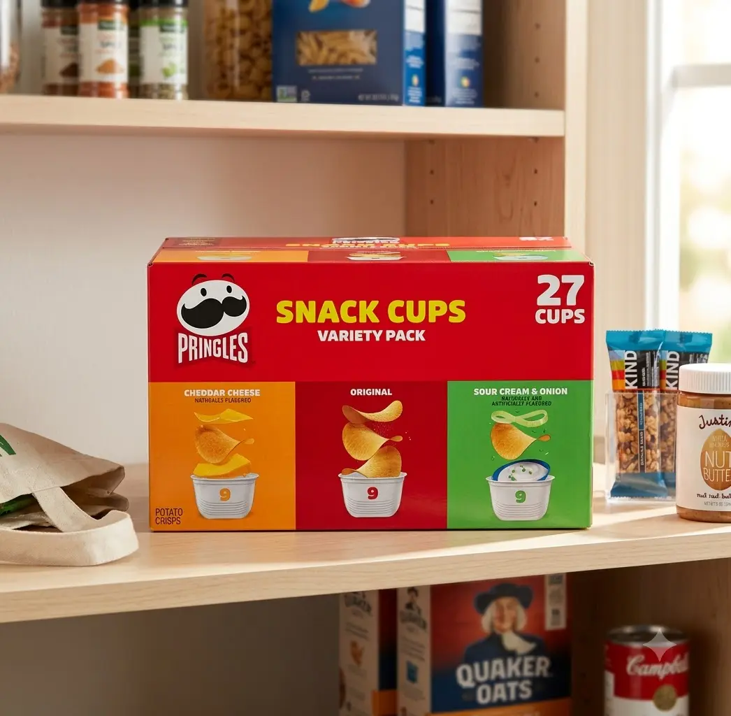 Pringles Potato Crisps Snack Cups Variety Pack, Original, Sour Cream & Onion & Cheddar Cheese, 27 Count