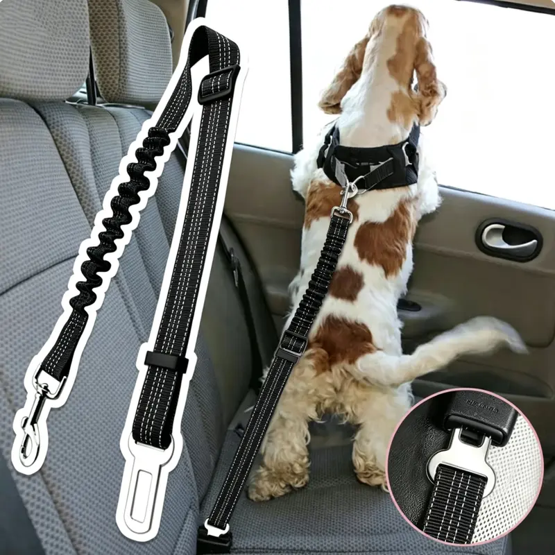 1pc Adjustable Pet Car Seat Belt Leash - Polyester Universal Dog Safety Harness, Scalable Flexibility, Random Design, Daily Car Use Essential for Small Dogs, Hand Wash Only