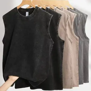 Men's Oversized Sleeveless Tank Top Gym Workout Streetwear male Vintage Washed Breathable Summer Casual Vest