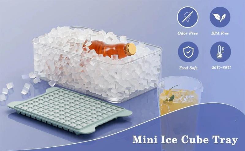 Mini Ice Cube Tray for Freezer, Nugget Ice Tray with Storage Bin, Makes 4×108 PCS Small Ice Cubes, Easy Release Crushed Ice Maker Tray for Drinks & Cocktails