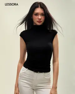 LESSORA Women's Sleeveless Turtleneck Top Slim Fit Basic