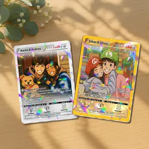 Personalized Poke Anniversary Card, Custom Anime Photo Card, Anniversary Gift, Game Couple Cards, Gift for Game Couples, Gift for Him