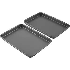 Everyday Set of 2 Nonstick Steel 9" x 6.2" Toaster Oven Mini Baking Sheets, Gray