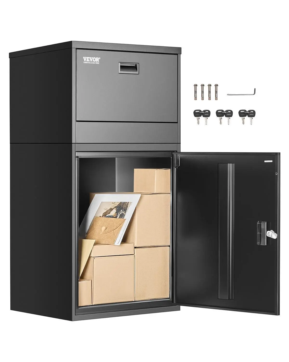 【toolupgrade】VEVOR Package Delivery Boxes for Outside,38.6 in Mailbox for Parcel with LockGalvanized Steel Package Drop Box with Anti-Theft DesignWeather-Resistant Package Mailbox for Home and OfficeBlack