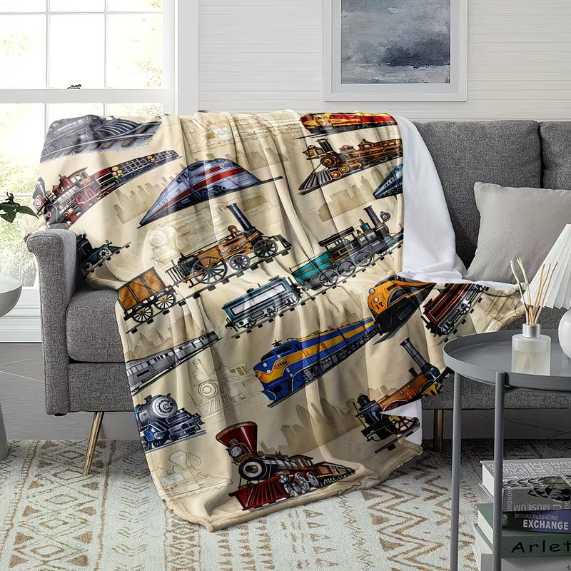 Soft Funny Throw Blanket Vintage Train Blanket, Suitable for Sofa, Bed, Office Nap Blanket, for Outdoor Travel, Camping Throw Blanket, Oversized Soft and Comfortable Blanket