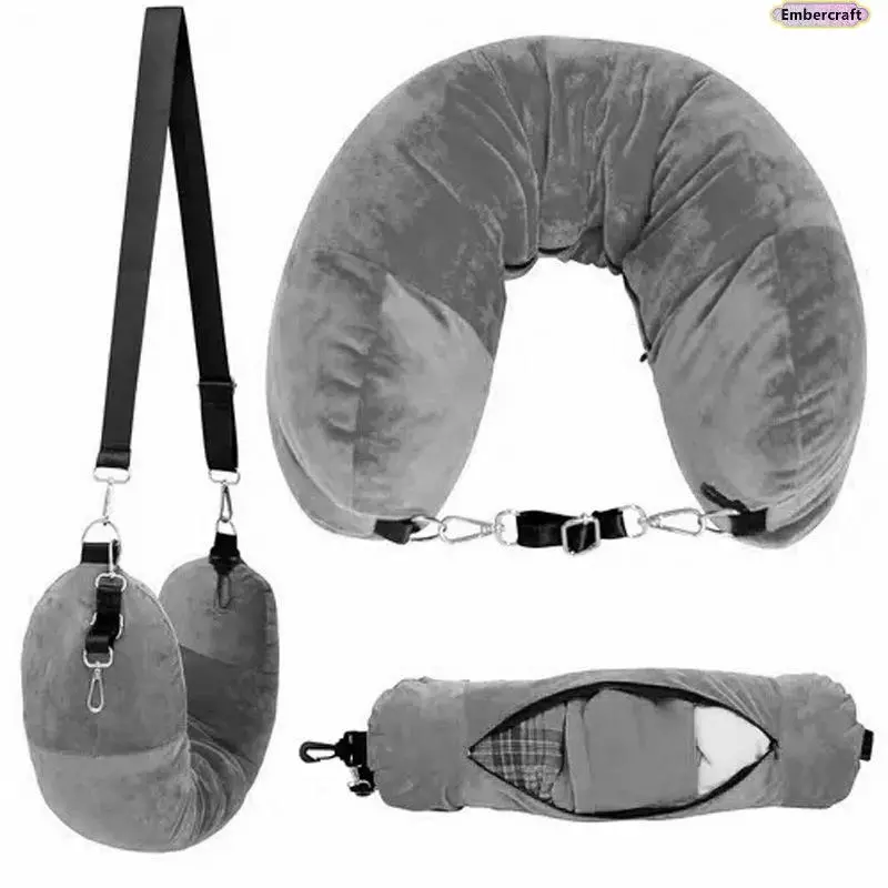 U-Shaped Memory Foam Travel Neck Pillow, Clothes Accessories with Hidden Storage, Adjustable Backrest, Space-Saving Packing Organizer for Airplane Trips, Memory Foam Cushioning, Space Saver, Hidden Compartment, Neck Support