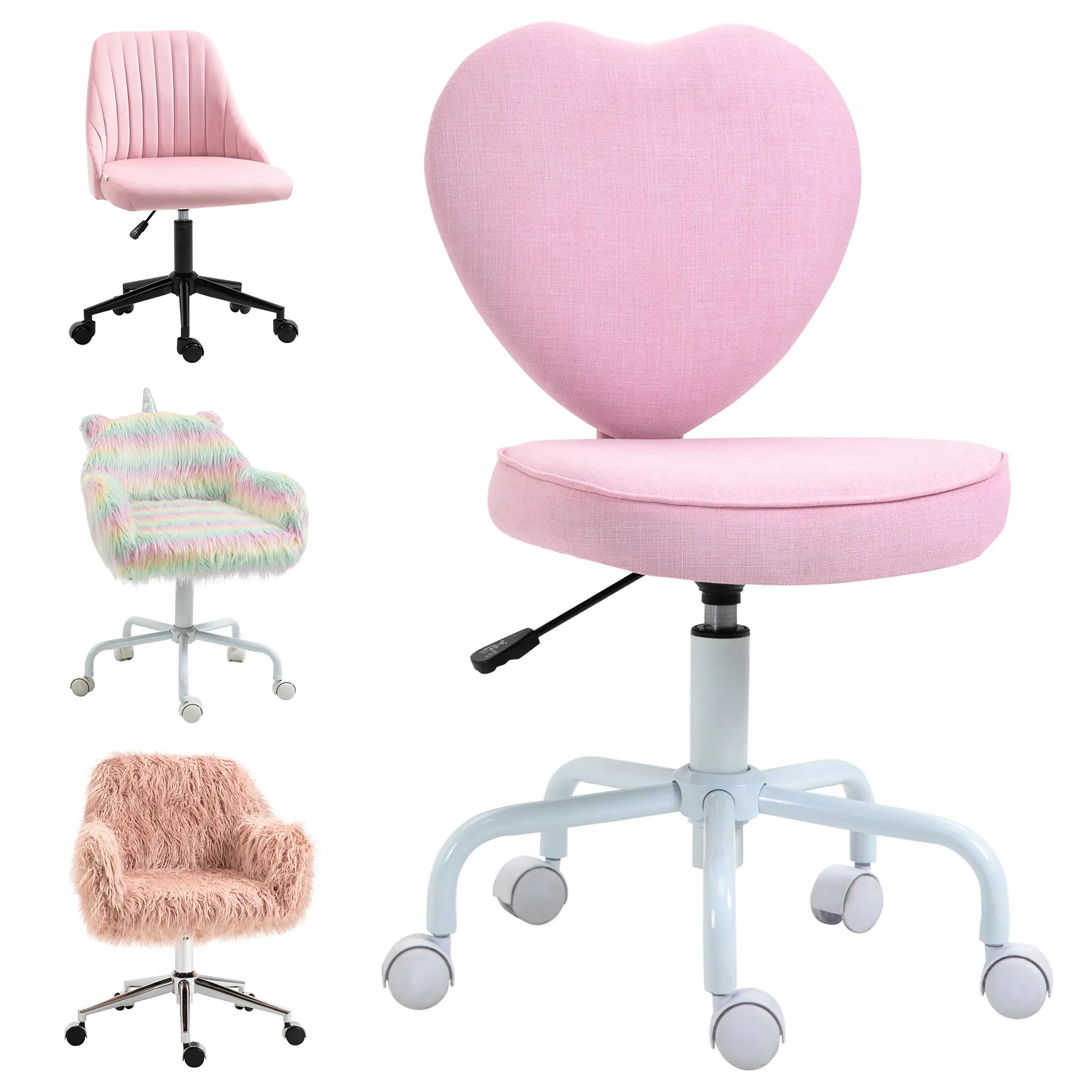 HOMCOM Mid-Back Office Chair, Swivel Vanity Chair with Adjustable Height and Wheels, Computer Desk Chair for Home Office or Bedroom