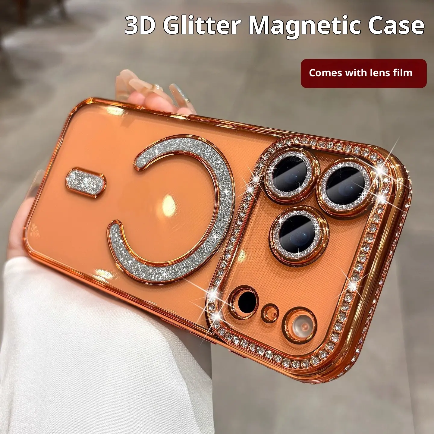 Military-Grade Shockproof Light Luxury Transparent Electroplated Glitter Edge Magnetic Casing & Screen Protector for iPhone 17/16/15/14/13 Pro Max, Wireless Charging-Compatible Cover for Smartphone Handheld Devices