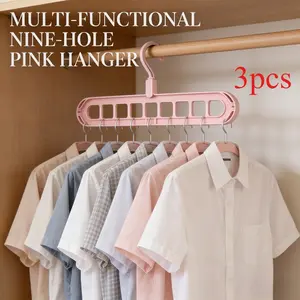 3pcs Plastic Clothes Hangers, Multi-Hole Design Fits Shirts Scarves Bottoms, Portable Structure for Closet Storage & Travel Organization