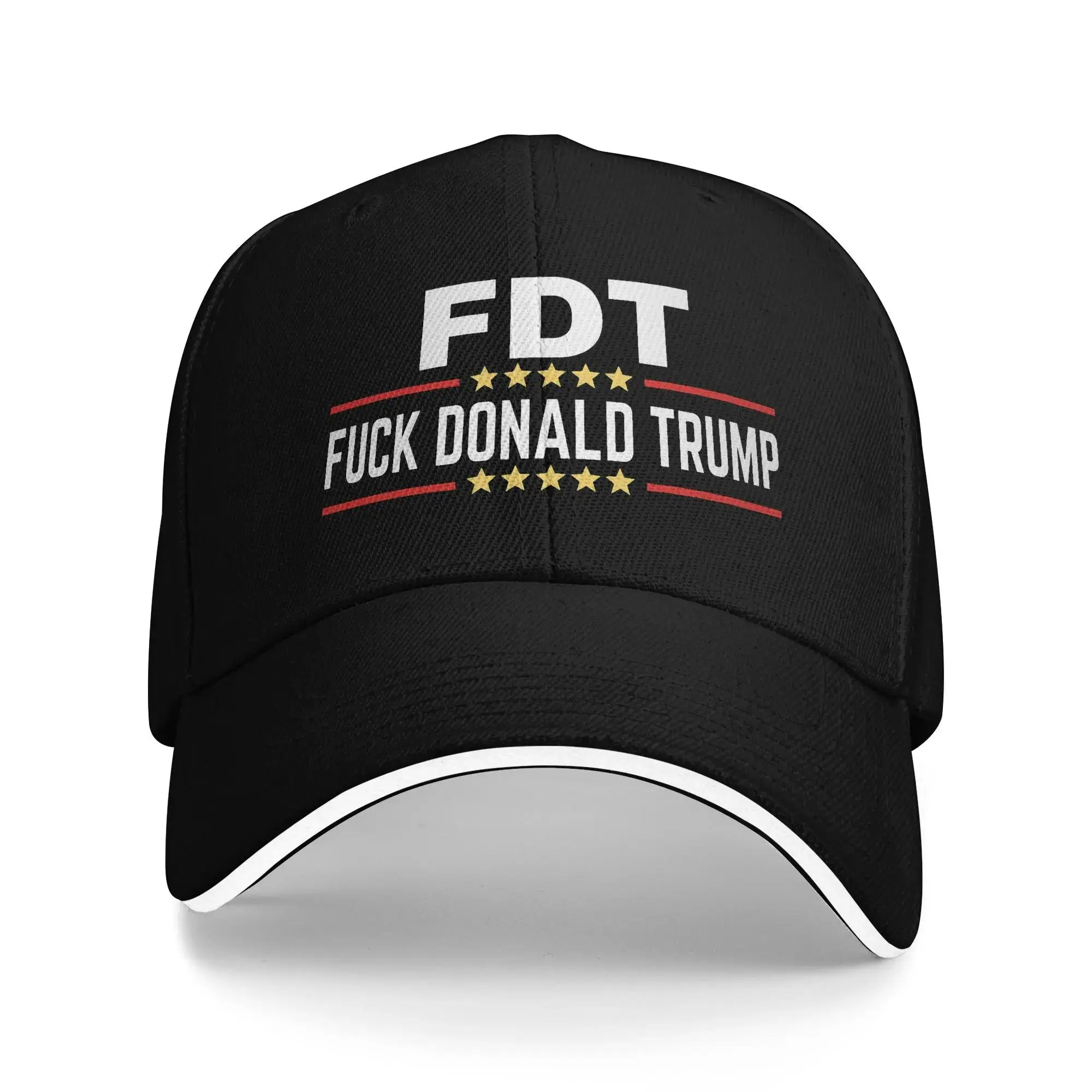 FDT Trucker Baseball Cap for Men and Women, Graphic Print Adjustable Snapback Style Hat with White Trim