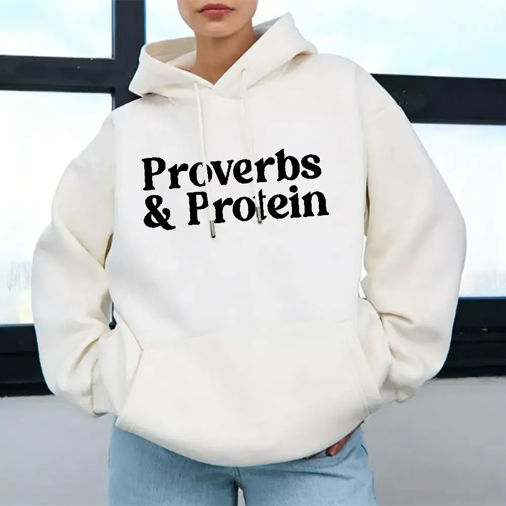 Viral Proverbs & Protein Hoodie, Christian Gym Girl Aesthetic, Cozy Oversized Faith Sweatshirt, Must-Have Fitness Streetwear