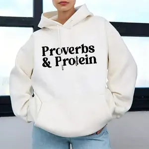 Viral Proverbs & Protein Hoodie, Christian Gym Girl Aesthetic, Cozy Oversized Faith Sweatshirt, Must-Have Fitness Streetwear