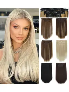 Women's 4-Piece Synthetic Hair Clips, Long Natural Voluminous Extensions, Suitable for Daily Party Use, Fake Hair Clips, Synthetic Soft Hairpieces