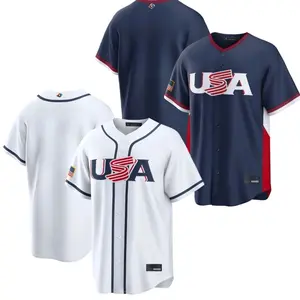USA Baseball Jersey Men's Patriotic Sportswear - Embroidered American Flag Style Top - Navy & White 832
