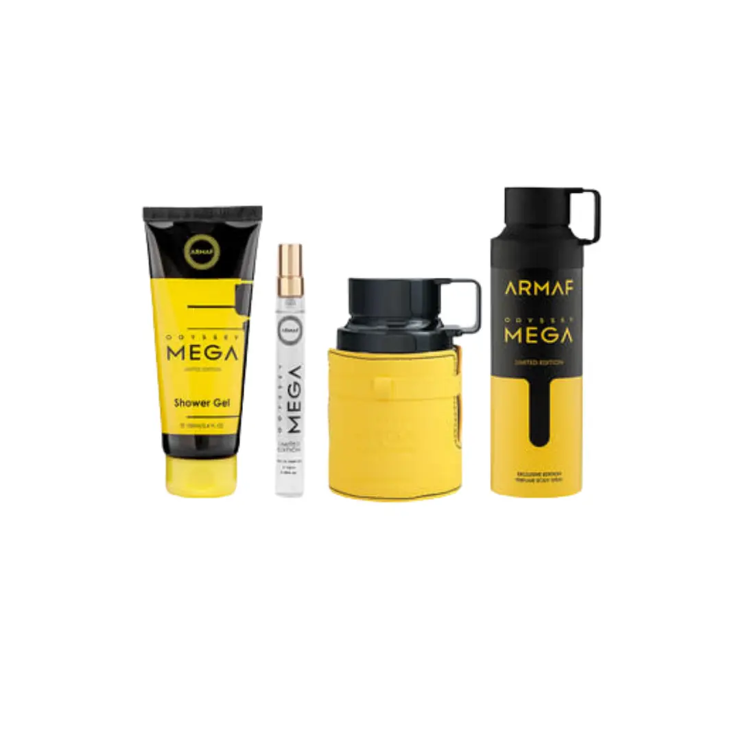 Armaf Set Odyssey Mega 3.4 Oz Edp + Travel 0.30 Oz + Shower Gel 3.4 Oz + Body Spray 6.8 Oz Men